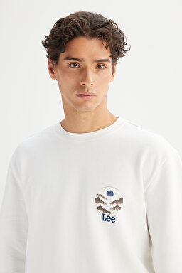Regular Fit Normal Kesim Bisiklet Yaka Baskılı Kırık Beyaz Sweatshirt - Off White-L2520221102 (görsel 4)