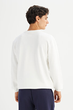 Regular Fit Normal Kesim Bisiklet Yaka Baskılı Kırık Beyaz Sweatshirt - Off White-L2520221102 (görsel 5)