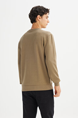 Regular Fit Normal Kesim Bisiklet Yaka Baskılı Haki Sweatshirt - Khaki-L2520222801 (görsel 5)