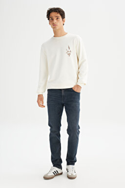 Regular Fit Normal Kesim Bisiklet Yaka Baskılı Ekru Sweatshirt - Ecru-L2520225104 (görsel 2)