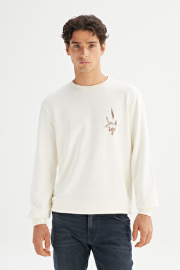 Regular Fit Normal Kesim Bisiklet Yaka Baskılı Ekru Sweatshirt - Ecru-L2520225104 (görsel 3)