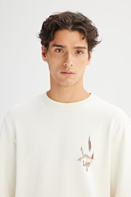 Regular Fit Normal Kesim Bisiklet Yaka Baskılı Ekru Sweatshirt - Ecru-L2520225104 (görsel 4)