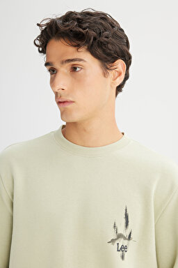 Regular Fit Normal Kesim Bisiklet Yaka Baskılı Mint Yeşili Sweatshirt - Light Green-L2520225299 (görsel 4)