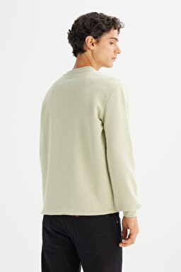 Regular Fit Normal Kesim Bisiklet Yaka Baskılı Mint Yeşili Sweatshirt - Light Green-L2520225299 (görsel 5)