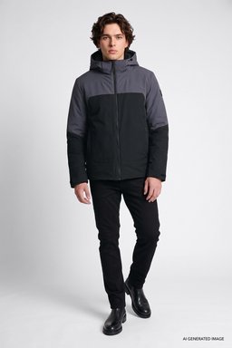 Relaxed Fit Rahat Kesim Kapüşonlu Cepli Şişme Puffer Mont - Black-L2520257001 (görsel 3)