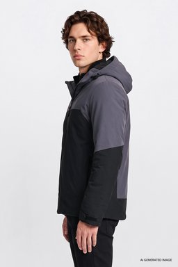 Relaxed Fit Rahat Kesim Kapüşonlu Cepli Şişme Puffer Mont - Black-L2520257001 (görsel 4)
