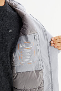 Relaxed Fit Rahat Kesim Kapüşonlu Cepli Şişme Mont - Gray-L2520258035 (görsel 4)