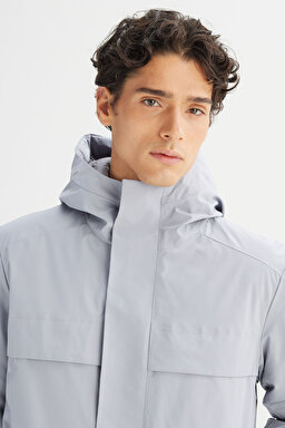 Relaxed Fit Rahat Kesim Kapüşonlu Cepli Şişme Mont - Gray-L2520258035 (görsel 5)