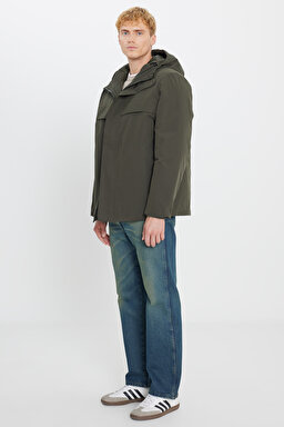 Relaxed Fit Rahat Kesim Kapüşonlu Cepli Şişme Puffer Mont - KHAKI-L2520258801 (görsel 3)