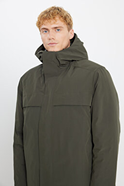 Relaxed Fit Rahat Kesim Kapüşonlu Cepli Şişme Puffer Mont - KHAKI-L2520258801 (görsel 4)