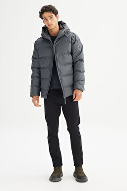 Regular Fit Normal Kesim Kapüşonlu Cepli Şişme Puffer Mont - Gray-L2520263035 (görsel 2)
