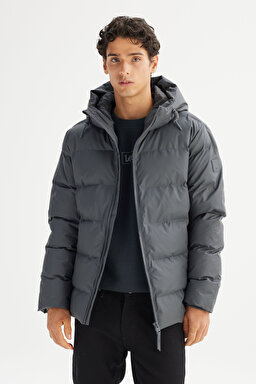 Regular Fit Normal Kesim Kapüşonlu Cepli Şişme Puffer Mont - Gray-L2520263035 (görsel 3)