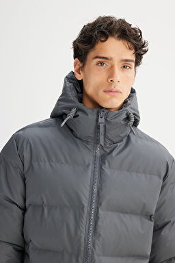 Regular Fit Normal Kesim Kapüşonlu Cepli Şişme Puffer Mont - Gray-L2520263035 (görsel 5)