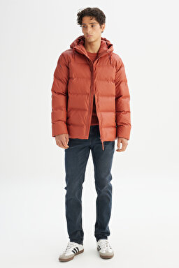 Regular Fit Normal Kesim Kapüşonlu Cepli Şişme Puffer Mont - Brown-L2520263220 (görsel 2)