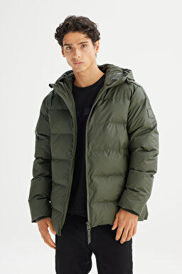 Regular Fit Normal Kesim Kapüşonlu Cepli Puffer Şişme Mont - KHAKI-L2520263801