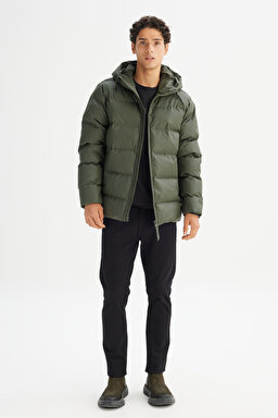 Regular Fit Normal Kesim Kapüşonlu Cepli Puffer Şişme Mont - KHAKI-L2520263801 (görsel 2)