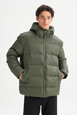 Regular Fit Normal Kesim Kapüşonlu Cepli Puffer Şişme Mont - KHAKI-L2520263801 (görsel 3)