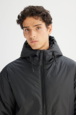 Regular Fit Normal Kesim Kapüşonlu Casual Mont - Black-L2520266001 (görsel 5)