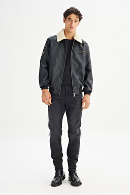 Relaxed Fit Rahat Kesim Dik Yaka Cepli Ceket - Black-L2520280001 (görsel 2)