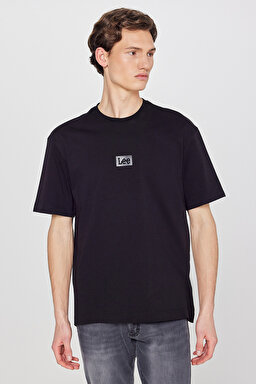 %100 Pamuk Nefes Alabilir Kumaş Loose Fit Rahat Kesim Logo Detaylı Tişört - Black-L2520302001