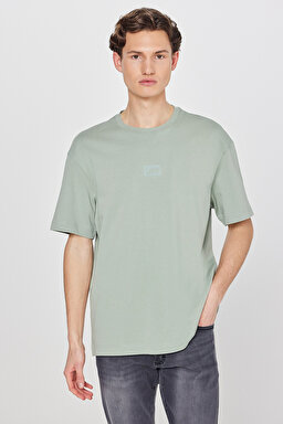 %100 Pamuk Nefes Alan Kumaş Loose Fit Rahat Kesim Logo Detaylı Tişört - Turquoise-L2520302306
