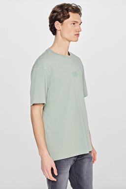 %100 Pamuk Nefes Alan Kumaş Loose Fit Rahat Kesim Logo Detaylı Tişört - Turquoise-L2520302306 (görsel 2)