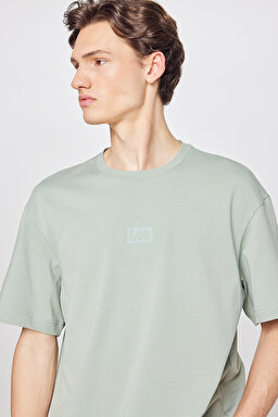 %100 Pamuk Nefes Alan Kumaş Loose Fit Rahat Kesim Logo Detaylı Tişört - Turquoise-L2520302306 (görsel 4)