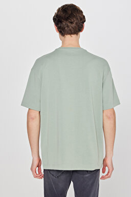 %100 Pamuk Nefes Alan Kumaş Loose Fit Rahat Kesim Logo Detaylı Tişört - Turquoise-L2520302306 (görsel 5)