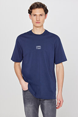 %100 Pamuk Nefes Alan Kumaş Loose Fit Rahat Kesim Logo Detaylı Tişört - Navy-L2520302410
