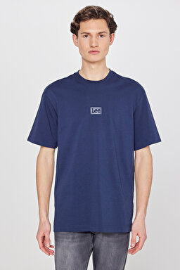 %100 Pamuk Nefes Alan Kumaş Loose Fit Rahat Kesim Logo Detaylı Tişört - Navy-L2520302410 (görsel 2)