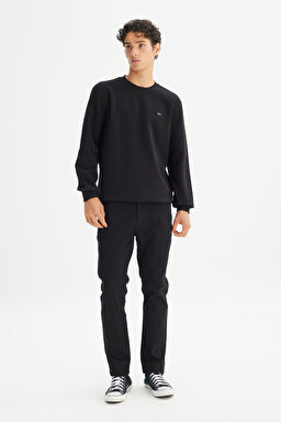 Regular Fit Normal Kesim Bisiklet Yaka Baskılı Siyah Sweatshirt - Black-L2520308001 (görsel 2)