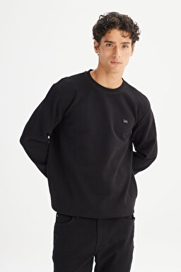 Regular Fit Normal Kesim Bisiklet Yaka Baskılı Siyah Sweatshirt - Black-L2520308001 (görsel 3)