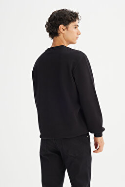 Regular Fit Normal Kesim Bisiklet Yaka Baskılı Siyah Sweatshirt - Black-L2520308001 (görsel 5)