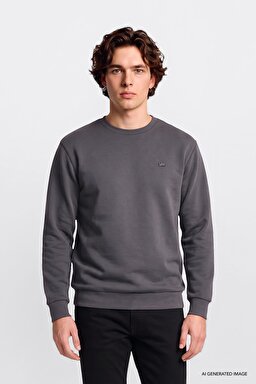 Regular Fit Normal Kesim Bisiklet Yaka Baskılı Siyah Sweatshirt - Anthracita-L2520308003