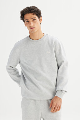 Regular Fit Normal Kesim Bisiklet Yaka Baskılı Gri Melanj Sweatshirt - GrayMelange-L252030836