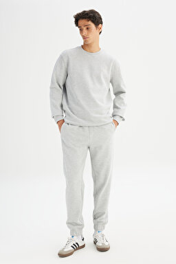 Regular Fit Normal Kesim Bisiklet Yaka Baskılı Gri Melanj Sweatshirt - GrayMelange-L252030836 (görsel 2)