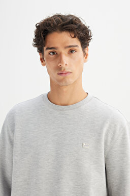 Regular Fit Normal Kesim Bisiklet Yaka Baskılı Gri Melanj Sweatshirt - GrayMelange-L252030836 (görsel 4)