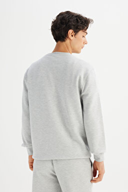 Regular Fit Normal Kesim Bisiklet Yaka Baskılı Gri Melanj Sweatshirt - GrayMelange-L252030836 (görsel 5)