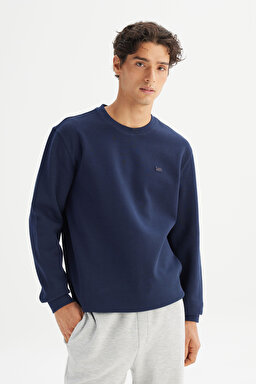 Regular Fit Normal Kesim Bisiklet Yaka Baskılı Lacivert Sweatshirt - DarKNavy-L2520308411 (görsel 3)
