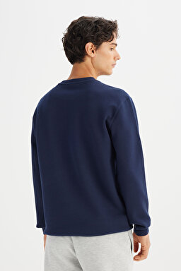 Regular Fit Normal Kesim Bisiklet Yaka Baskılı Lacivert Sweatshirt - DarKNavy-L2520308411 (görsel 5)