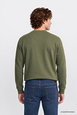 Regular Fit Normal Kesim Bisiklet Yaka Baskılı Lacivert Sweatshirt - KHAKI-L2520308801 (görsel 5)