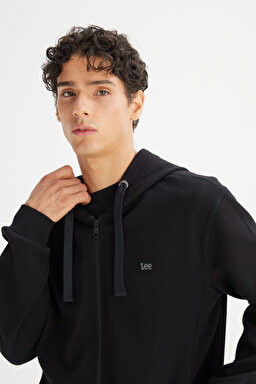 Regular Fit Normal Kesim Kapüşonlu Fermuarlı Siyah Sweatshirt Ceket - Black-L2520310001 (görsel 4)
