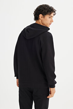 Regular Fit Normal Kesim Kapüşonlu Fermuarlı Siyah Sweatshirt Ceket - Black-L2520310001 (görsel 5)