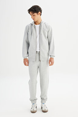Regular Fit Normal Kesşim Kapüşonlu Fermuarlı Gri Melanj Sweatshirt Ceket - Grey Melange-L252031036 (görsel 2)
