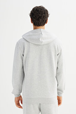 Regular Fit Normal Kesşim Kapüşonlu Fermuarlı Gri Melanj Sweatshirt Ceket - Grey Melange-L252031036 (görsel 5)