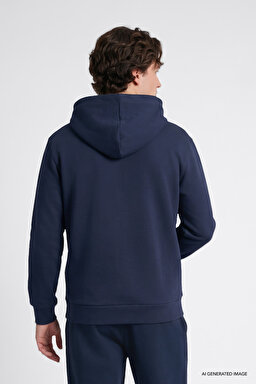 Regular Fit Normal Kesim Kapüşonlu Fermuarlı Lacivert Sweatshirt Ceket - DarKNavy-L2520310411 (görsel 5)