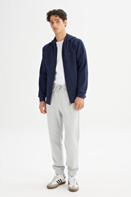 Regular Fit Normal Kesim Kapüşonlu Fermuarlı Lacivert Sweatshirt Ceket - DarKNavy-L2520310411 (görsel 2)