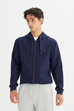Regular Fit Normal Kesim Kapüşonlu Fermuarlı Lacivert Sweatshirt Ceket - DarKNavy-L2520310411 (görsel 3)