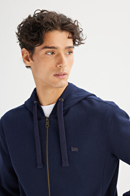 Regular Fit Normal Kesim Kapüşonlu Fermuarlı Lacivert Sweatshirt Ceket - DarKNavy-L2520310411 (görsel 4)
