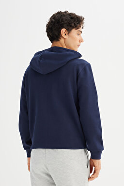 Regular Fit Normal Kesim Kapüşonlu Fermuarlı Lacivert Sweatshirt Ceket - DarKNavy-L2520310411 (görsel 5)